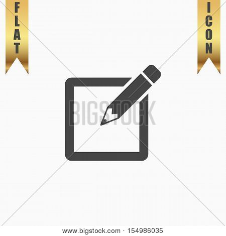 Subscribe. Flat Icon. Vector illustration grey symbol on white background with gold ribbon