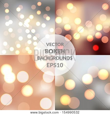 Set of vector sparkling bokeh illustrations. Beautiful background for your design. EPS10