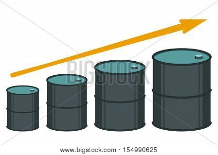 Vector illustration of oil barrels and price growth graph