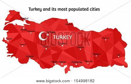 Vector Turkey map and its largest and most populated cities