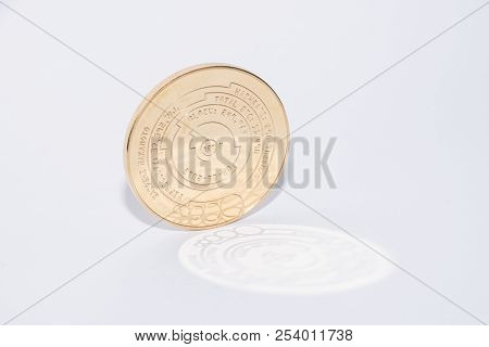 Bitcoin Krypto Currency Golden Coin Symbolic Money With Bitcoin Sign