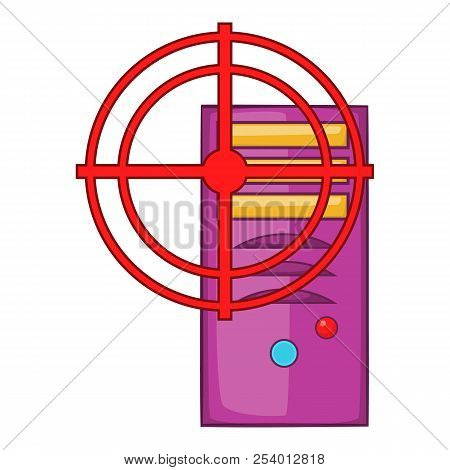 Computer System With Red Target Icon In Cartoon Style Isolated On White Background Illustration