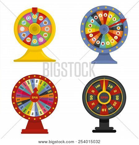 Spin Wheel Banner Concept Set. Flat Illustration Of 4 Spin Wheel World Banner Square Concepts Isolat