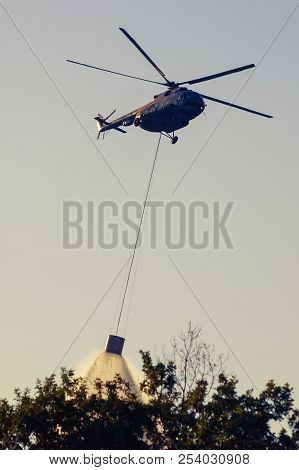 Military Helicopter Putting Out Forest Fire In Istria Croatia