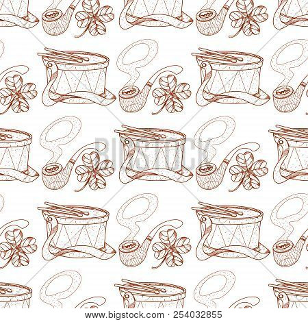 Seamless Pattern With A Drum And Pipes.
