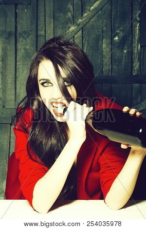 Sensual Elegant Emotional Attractive Young Woman With Long Lush Brunette Hair In Stylish Jacket With