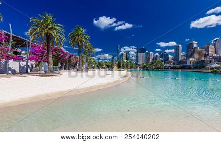 BRISBANE, AUS - NOV 18 2015: Streets Beach in South Bank Parkland. It's inner-city man-made beach next to city center.