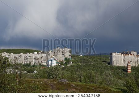 Murmansk, Russia-june 5, 2015: The Urban Landscape Of The Murmansk Soviet Architecture And The Brigh