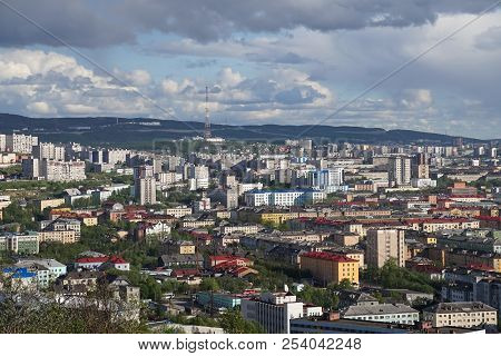 Murmansk, Russia-june 5, 2015: The Urban Landscape Of The Murmansk Soviet Architecture And The Brigh