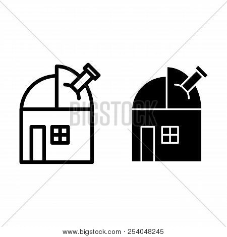 Observatory With Telescope Line And Glyph Icon. Astronomy Vector Illustration Isolated On White. Bui