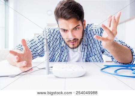 Frustrated young man due to weak internet reception