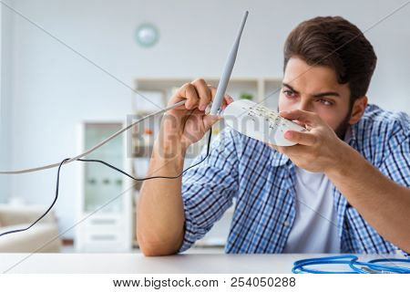 Frustrated young man due to weak internet reception