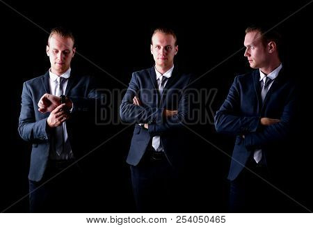 Concept Business People. Businessman On The Background. Businessmen Look Dastardly. Businessmen Show