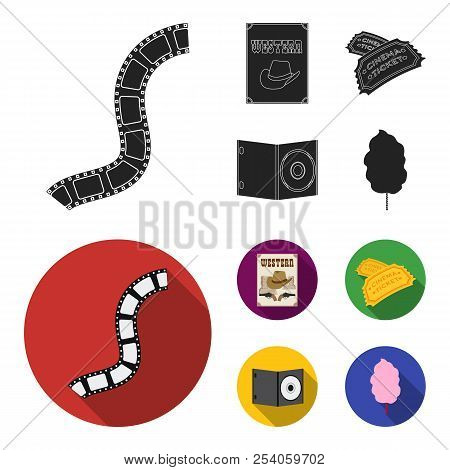 Western Cinema, Tickets, Sweet Cotton Wool, Film On Dvd.filmy And Cinema Set Collection Icons In Bla