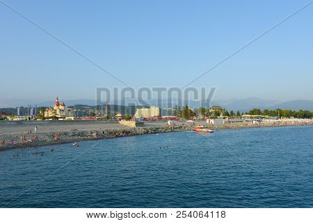 Sochi, Russia - 26 July 2018: Panoramic View Of The Coast Of The Imereti Lowland In Adler