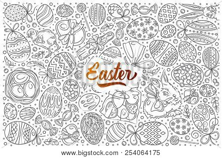 Hand Drawn Easter Set Doodle Vector Background