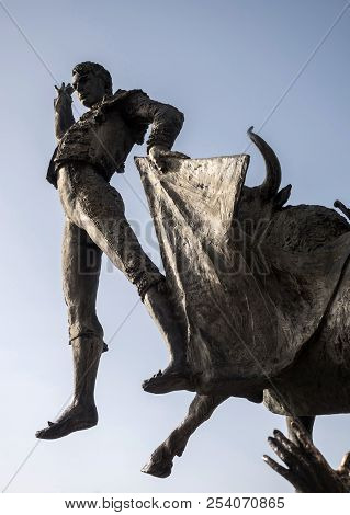 Madrid, Spain - August 4 2018: Bronze Statue Of Tribute To The Bullfighter Jose Cubero Yiyo In The B