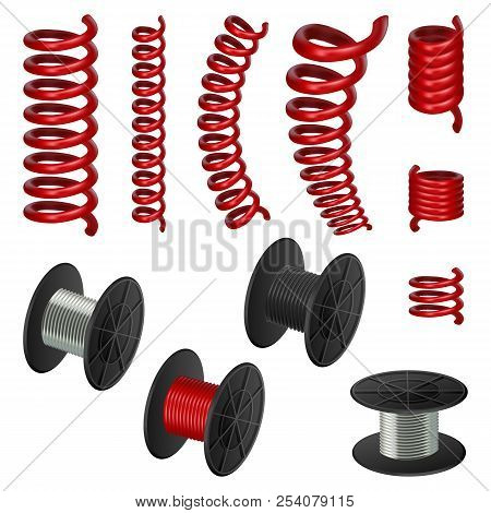 Coil Spring Flexible Cable Mockup Set. Realistic Illustration Of 11 Coil Spring Flexible Cable Mocku