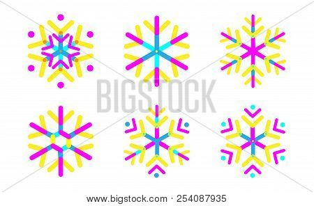 Oval Strips Geometric Snowflake Set Icon. Trendy Shapes Composition. New Year Winter Icon Eps10 Vect