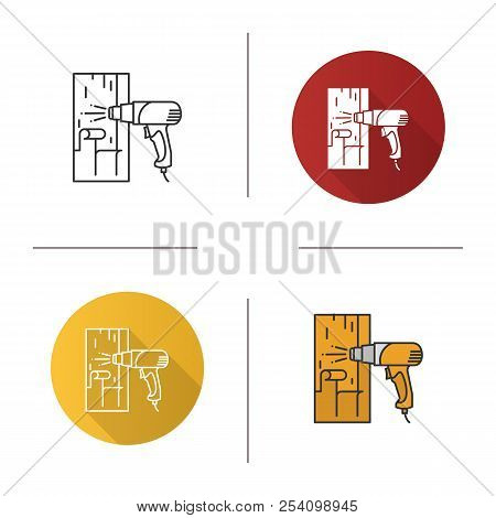 Hot Air Gun Heating Surface Icon. Paint Removing. Flat Design, Linear And Color Styles. Isolated Vec