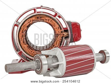 Rotor And Stator Of Electric Motor, Isolated On White Background