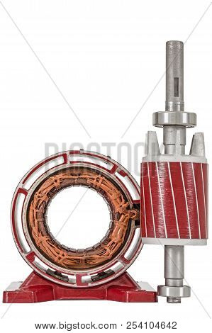 Rotor And Stator Of Electric Motor, Isolated On White Background