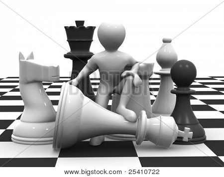Men with chess. 3d