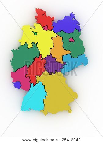 แผนที่สามมิติของเยอรมนีบนพื้นหลังสีขาวแยก 3d