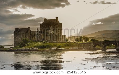 Eilean Donan Castle With Cloudy Sunset Sky  Highlands Scotland Landscape