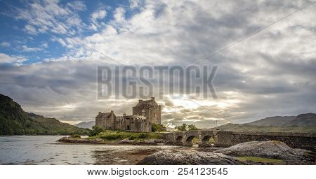 Eilean Donan Castle With Cloudy Sunset Sky  Highlands Scotland Landscape