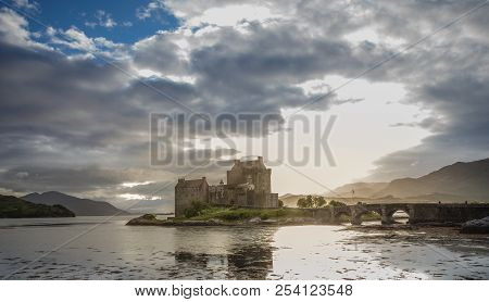 Eilean Donan Castle With Cloudy Sunset Sky  Highlands Scotland Landscape
