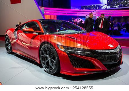 Geneva, Switzerland - March 1, 2016: Honda Nsx Sports Car Showcased  At The 86th Geneva Internationa