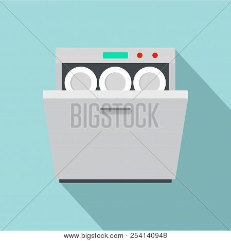 Modern Dishwasher Icon. Flat Illustration Of Modern Dishwasher Icon For Web Design