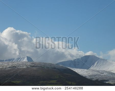 Pen-y-fan And Cribyn Snow Covered In The Winter Sunshine
