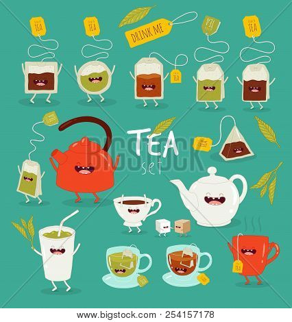 Animated Tea Accessories Invite To Drink Tea.