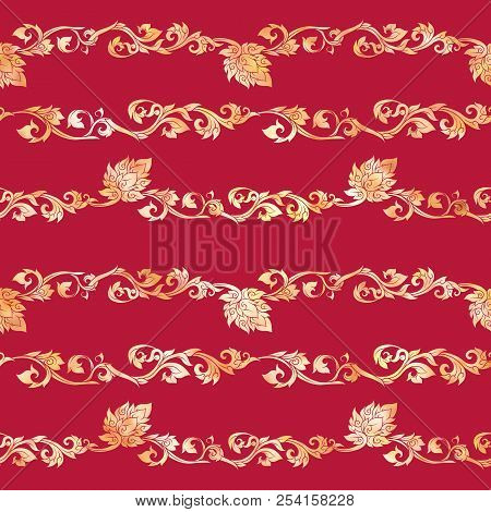 Seamless Pattern, Background Of Gold Decorative Elements Of Trad