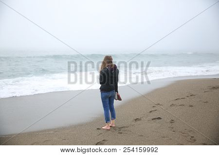 Looking Across The Foggy Ocean On The Tip Of Freezing Water