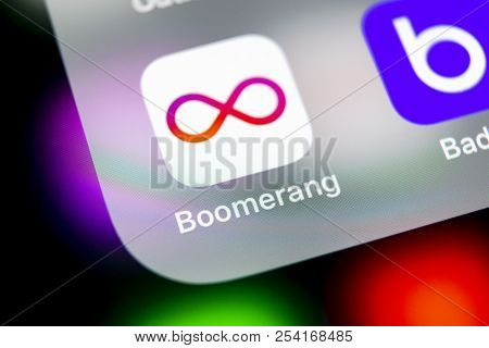 Sankt-petersburg, Russia, August 16, 2018: Boomerang Application Icon On Apple Iphone X Screen Close