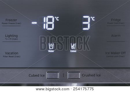 Steel Modern Touching Panel Of Fridge Water And Ice Dispenser.