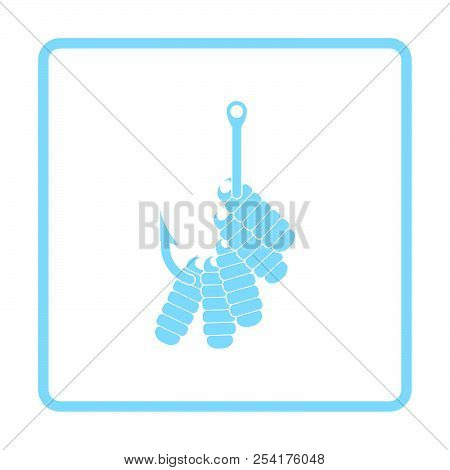 Icon Of Worm On Hook. Blue Frame Design. Vector Illustration.