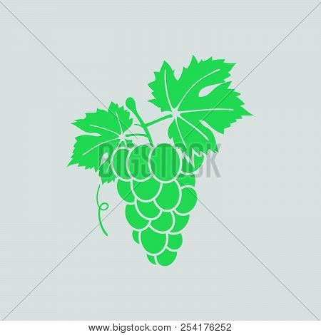 Icon Of Grape. Gray Background With Green. Vector Illustration.