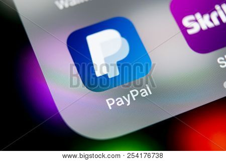 Sankt-petersburg, Russia, August 16, 2018: Paypal Application Icon On Apple Iphone X Smartphone Scre
