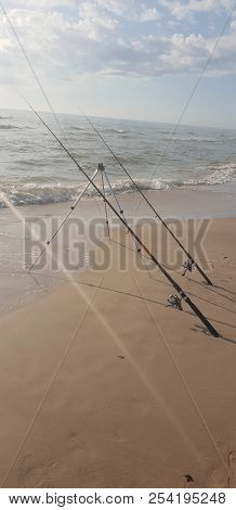 Fishing Rods In The Baltic Sea Beach