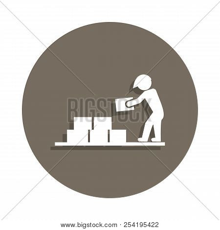 Builder With Building Materials Icon In Badge Style. One Of Construction Materials Collection Icon C