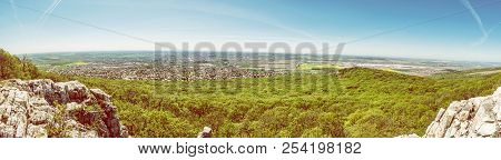 Panoramic View Of The Nitra City From Zobor Hill, Slovak Republic. Spring Time Scene. Tourism Theme.