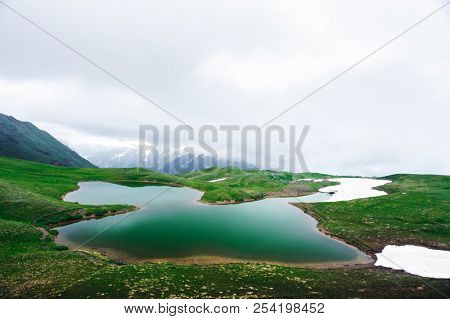 Koruldi lake Caucasus mountains on summer time. Georgia, Upper Svaneti. Landscape photography