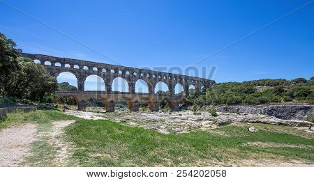 Pont Du Gard, A Part Of Roman Aqueduct In Southern France Near Nimes, South France, Europe