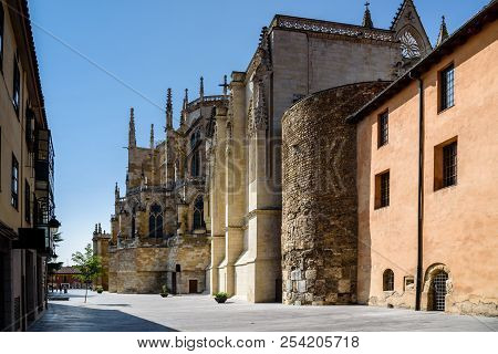 Leon Obispado Facade In Plaza Regla Square Beside Cathedral At Castilla Spain