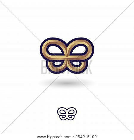 Gold Metallic Butterfly. Gold Symbol On A White Background. Double B Like A Butterfly. Cosmetics Or 