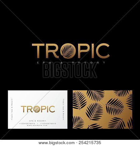 Tropic Gold Logo. Resort And Spa Emblem. O Letter With Palm Leaf.  Identity, Business Card. Pattern 